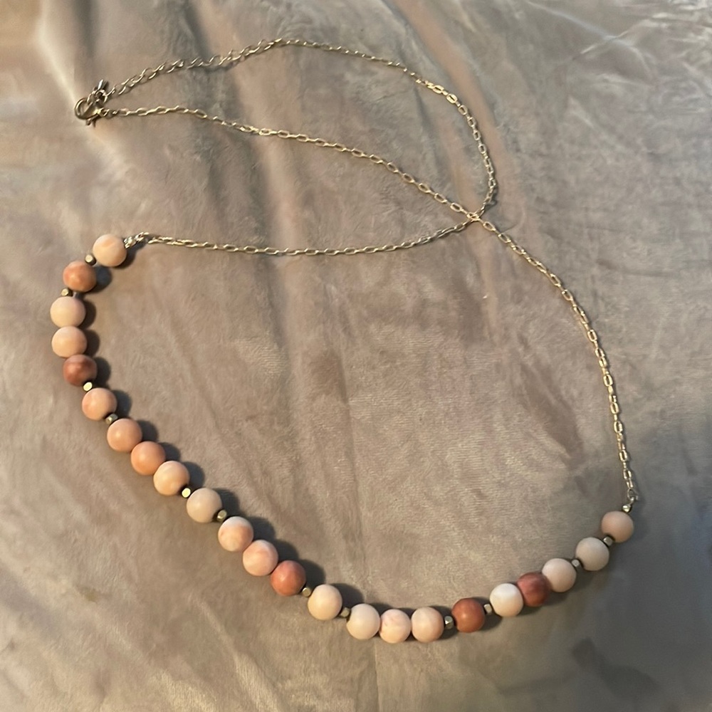 Pink Stone beaded necklace with gold accents